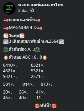 หวยมาเลย์วันนี้ 3/2/64 ชุดที่ 4