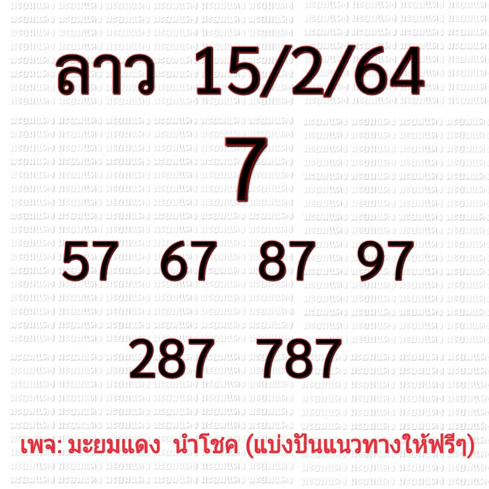 หวยลาววันนี้ 15/2/64 