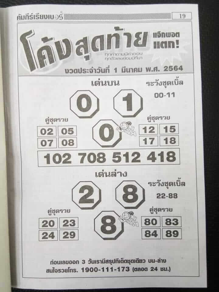 หวยโค้งสุดท้าย 1/3/64