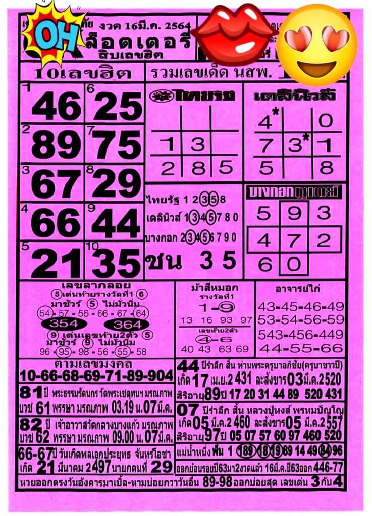 หวยOKลอตเตอรี่ 16/3/64