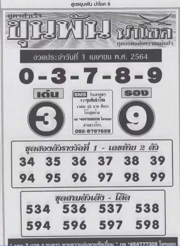 หวยขุนพันนำโชค 1/4/64