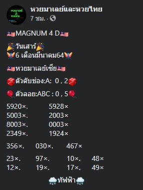 หวยมาเลย์วันนี้ 6/3/64 ชุดที่ 6