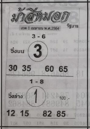 หวยม้าสีหมอก 1/4/64