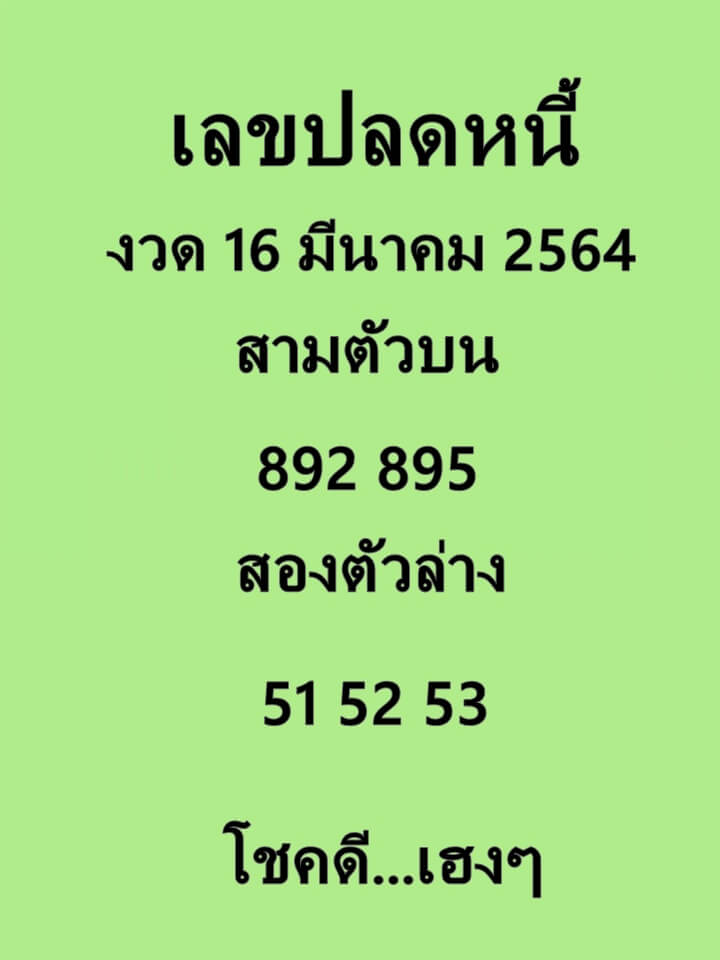 เลขปลดหนี้ 16/2/64