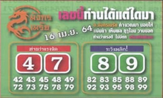 หวยมังกรเมรัย 16/4/64