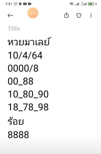 หวยมาเลย์วันนี้ 10/4/64 ชุดที่ 7