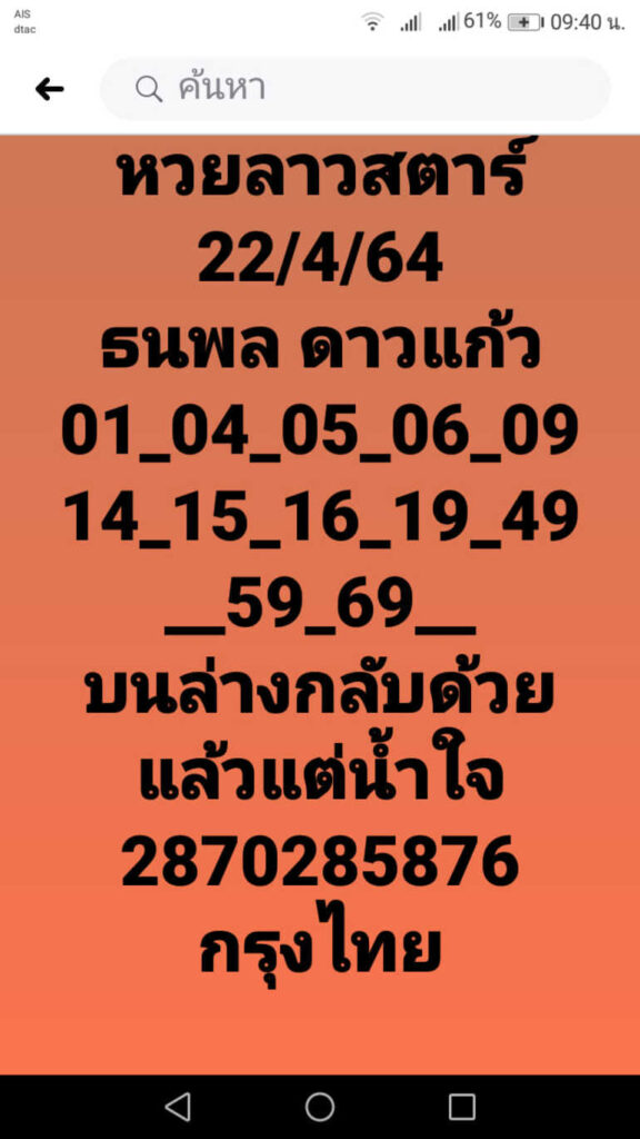 หวยลาว 22/4/64 ชุดที่ 6