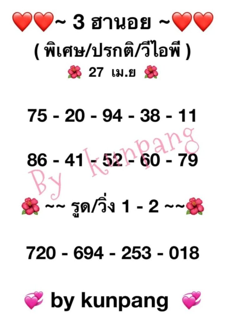 หวยฮานอย 27/4/64 ชุดที่ 3