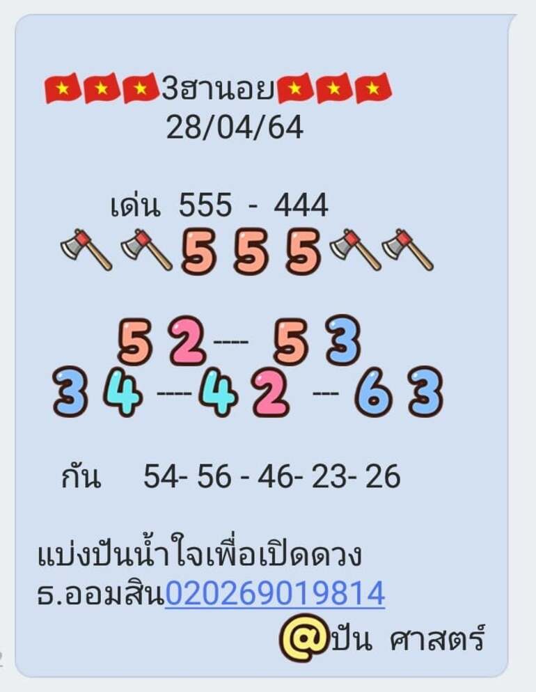 หวยฮานอย 28/4/64 ชุดที่ 4