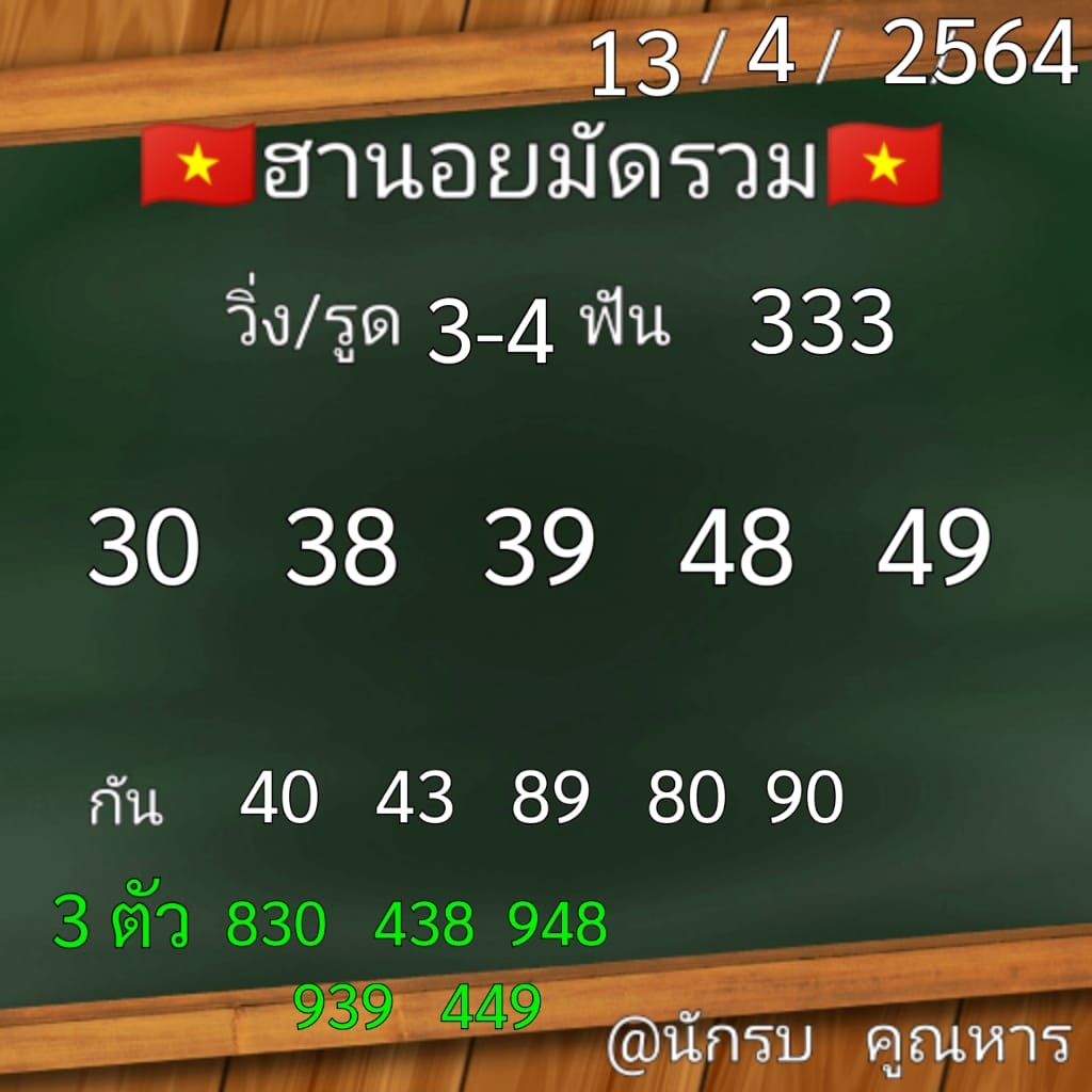 แนวทางหวยฮานอย 13/4/64 