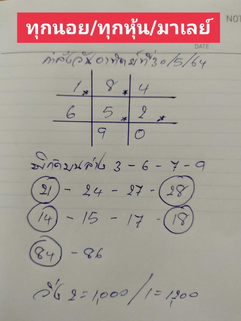 หวยมาเลย์วันนี้ 30/5/64 ชุดที่ 1