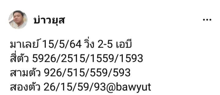 หวยมาเลย์วันนี้ 15/5/64 ชุดที่ 10