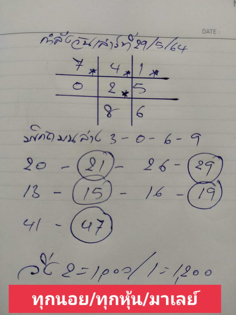 หวยมาเลย์วันนี้ 29/5/64 ชุดที่ 9
