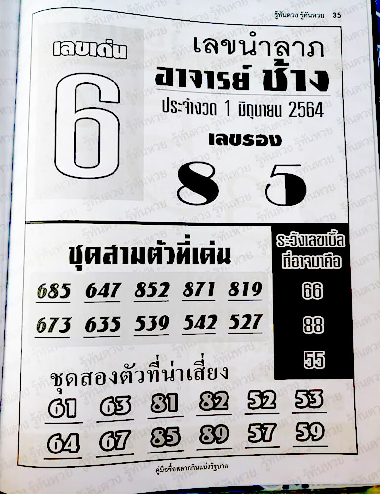 หวยอาจารย์ช้าง 1/6/64