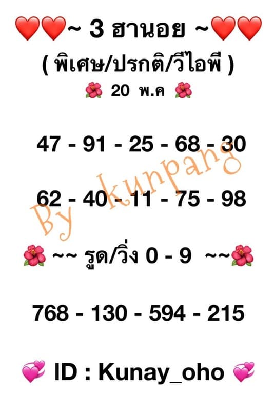 หวยฮานอย 20/5/64 ชุดที่ 10