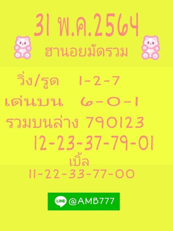 หวยฮานอย 31/5/64 ชุดที่ 3