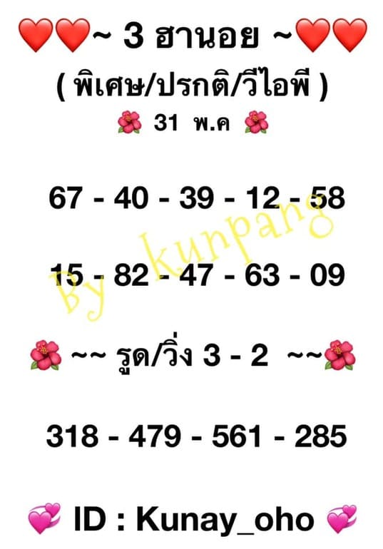 หวยฮานอย 31/5/64 ชุดที่ 6