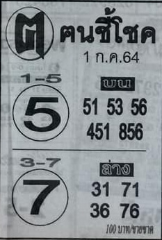 หวยคนชี้โชค 1/7/64