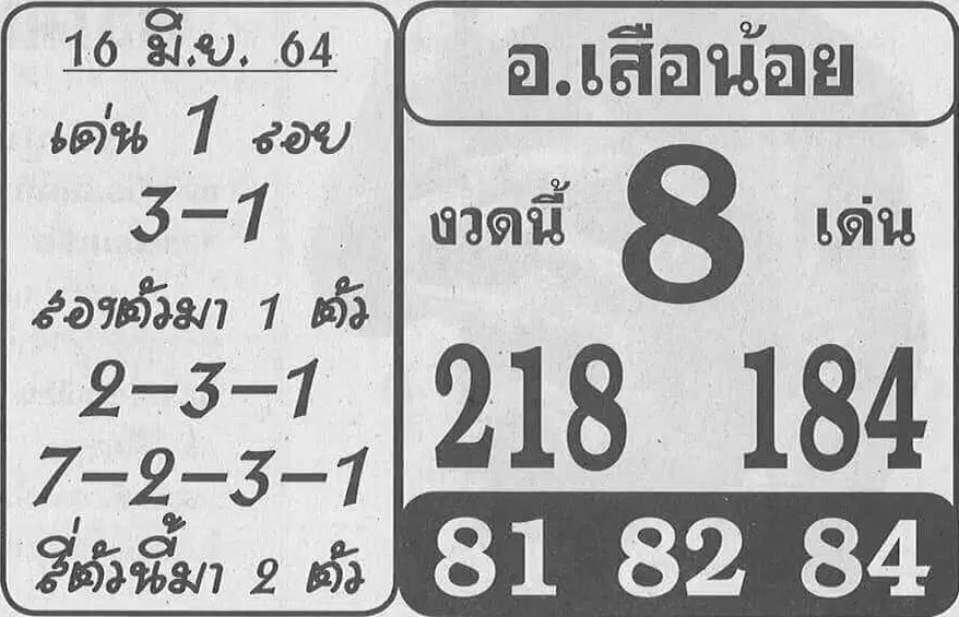 หวยอาจารย์เสือน้อย 16/6/64