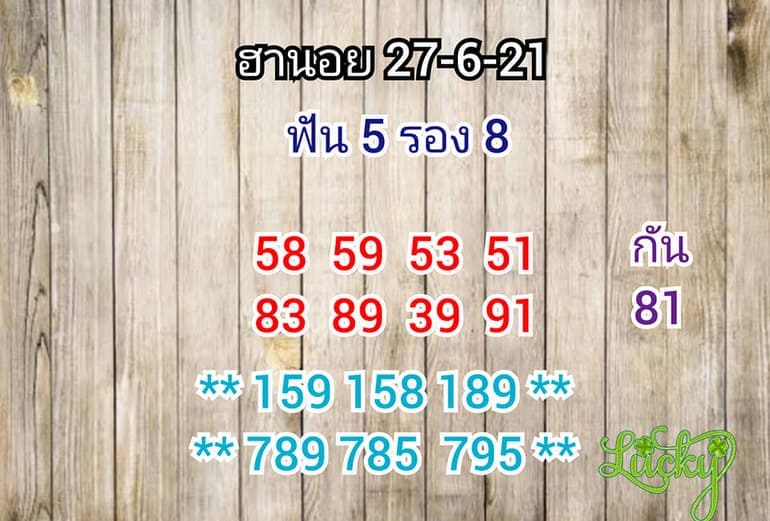 หวยฮานอย 27/6/64 ชุดที่ 5