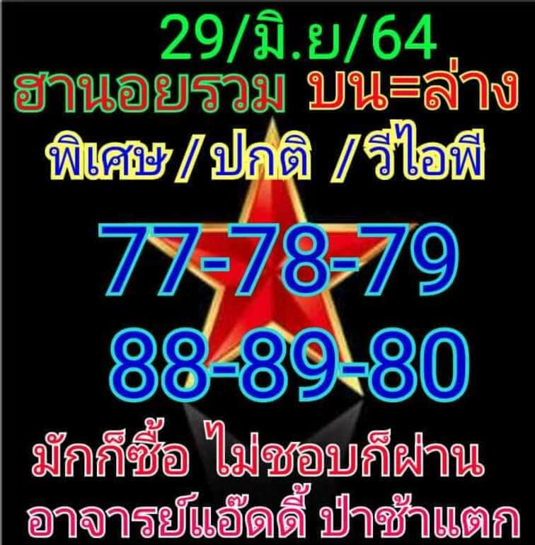 หวยฮานอย 29/6/64 ชุดที่ 1