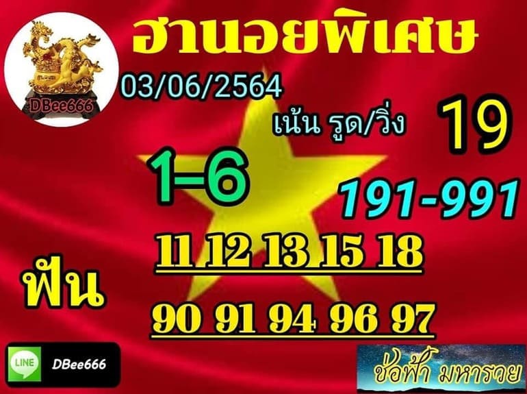 หวยฮานอย 3/6/64 ชุดที่ 1