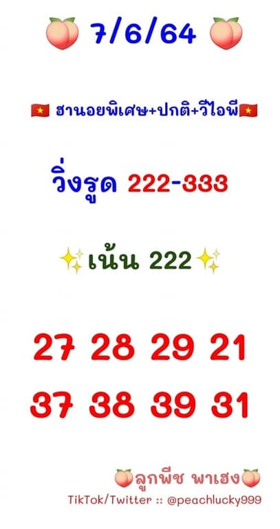 หวยฮานอย 7/6/64 ชุดที่ 11