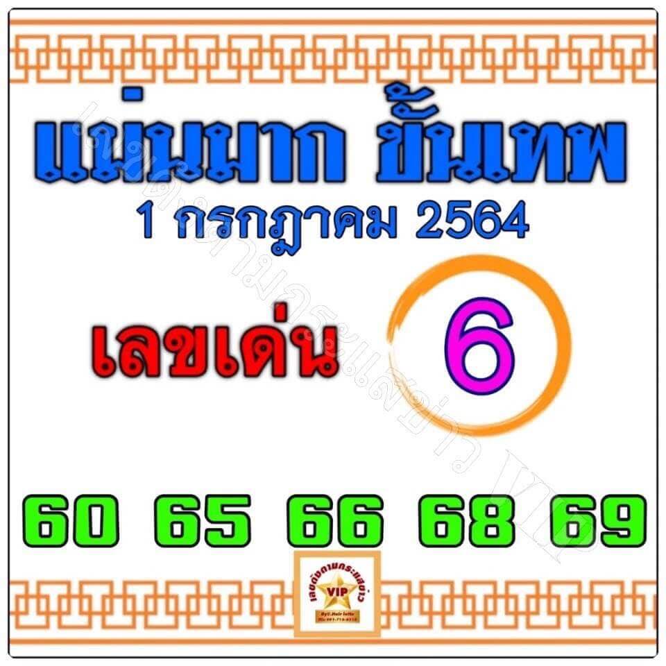 หวยแม่นมากขั้นเทพ 1/7/64