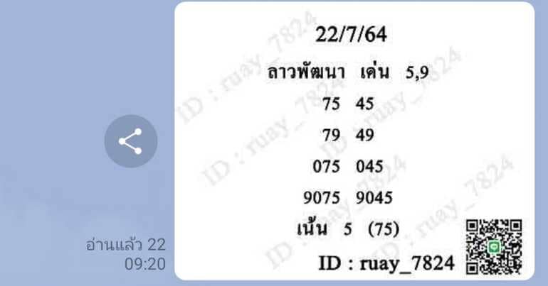 หวยลาว 22/7/64 ชุดที่ 1