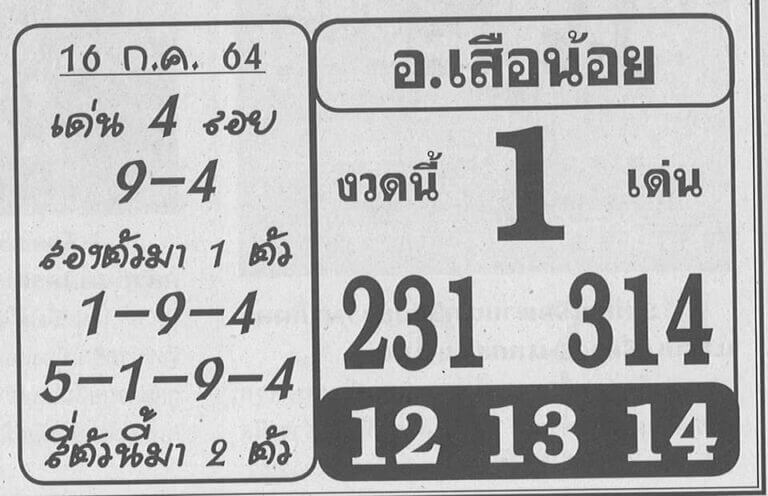 หวยอาจารย์เสือน้อย 16/7/64