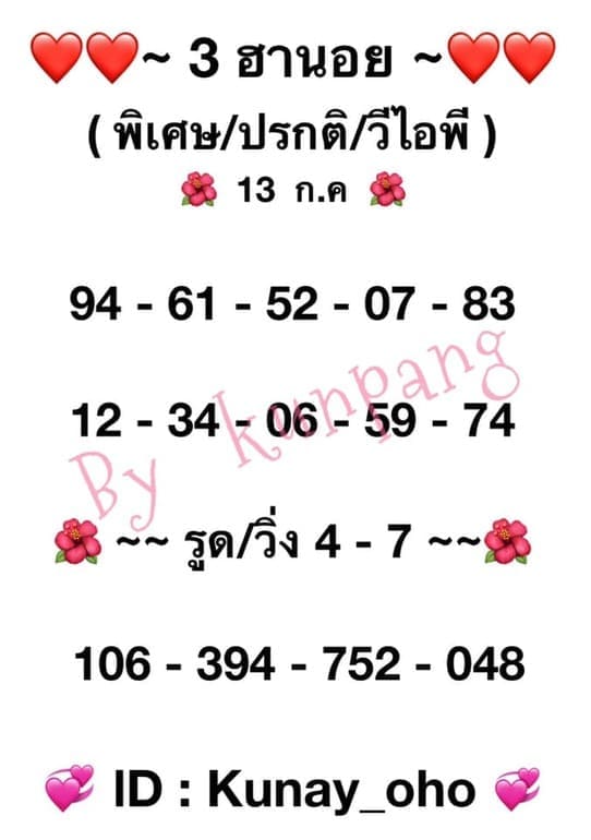 หวยฮานอย 13/7/64 ชุดที่ 3