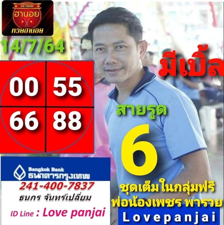 หวยฮานอย 14/7/64 ชุดที่ 3