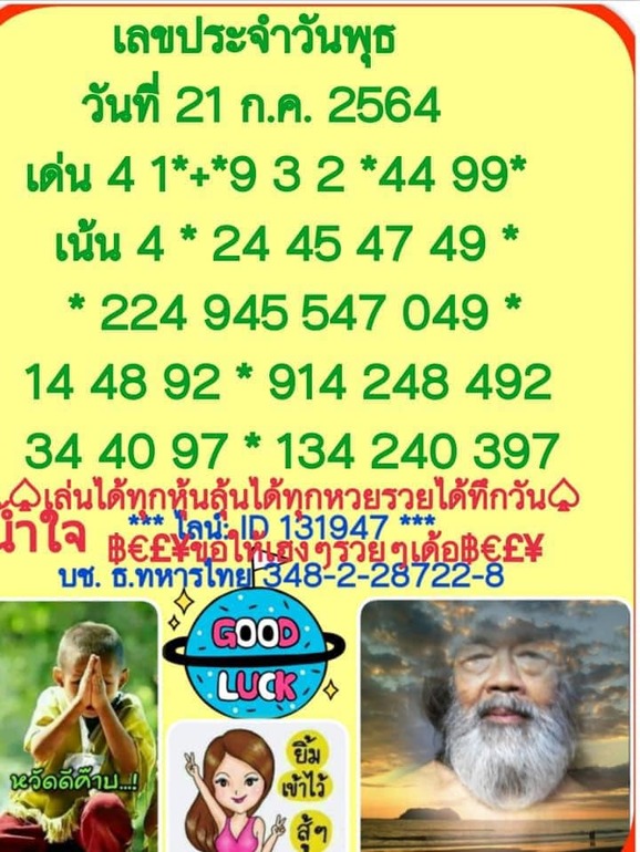 หวยฮานอย 21/7/64 ชุดที่ 1