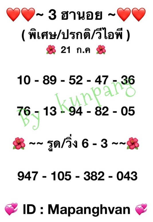 หวยฮานอย 21/7/64 ชุดที่ 5