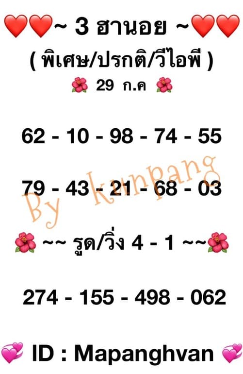 หวยฮานอย 29/7/64 ชุดที่ 1