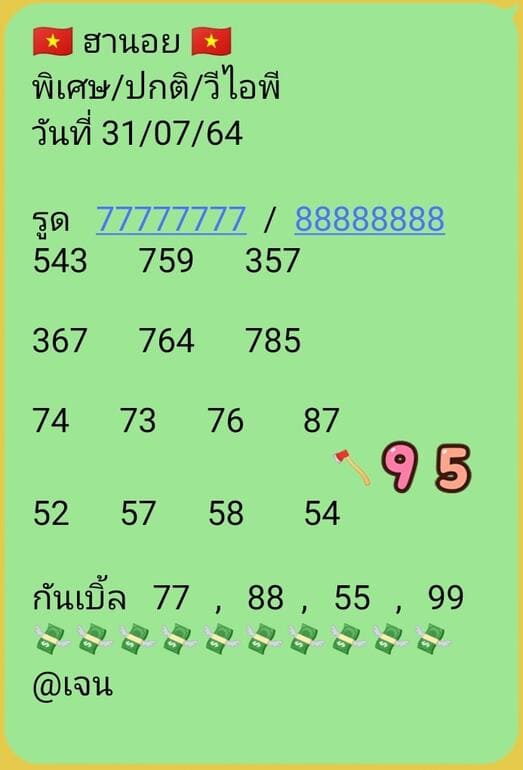 หวยฮานอย 31/7/64 ชุดที่ 5