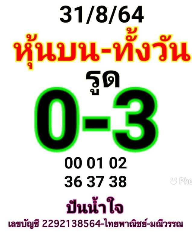 หวยหุ้น 31/8/64 ชุดที่ 8