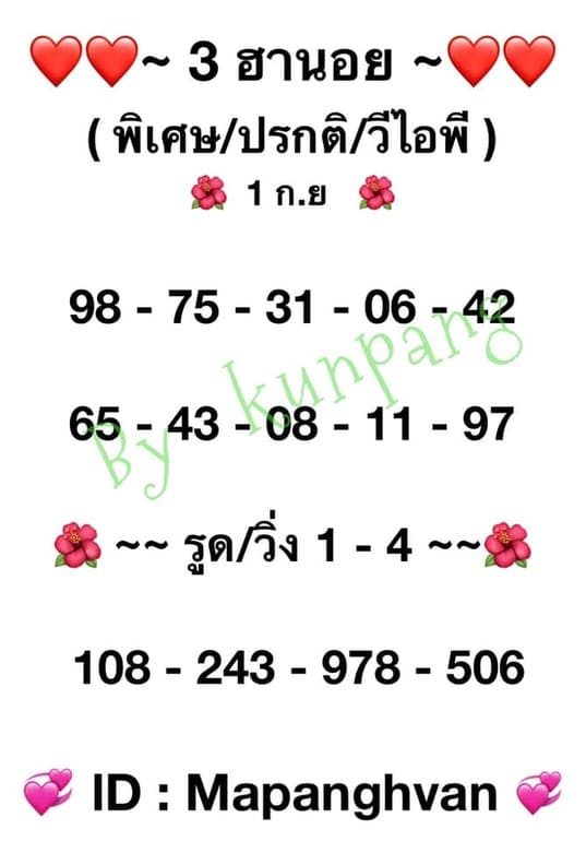 หวยฮานอย 1/9/64 ชุดที่ 1