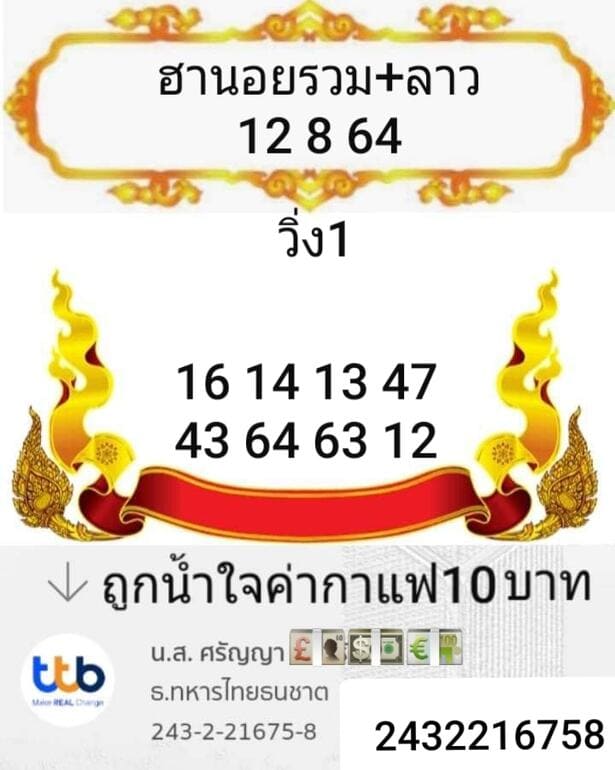 หวยฮานอย 12/8/64 ชุดที่ 6