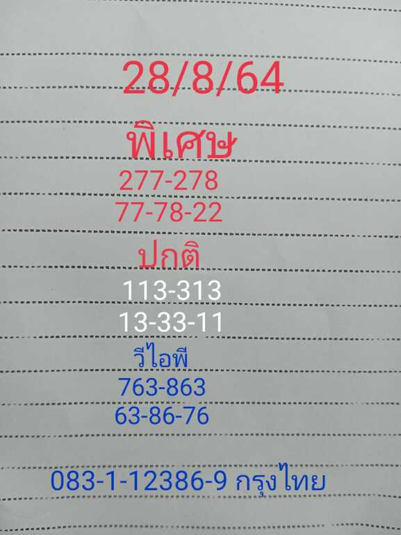 หวยฮานอย 28/8/64 ชุดที่ 5