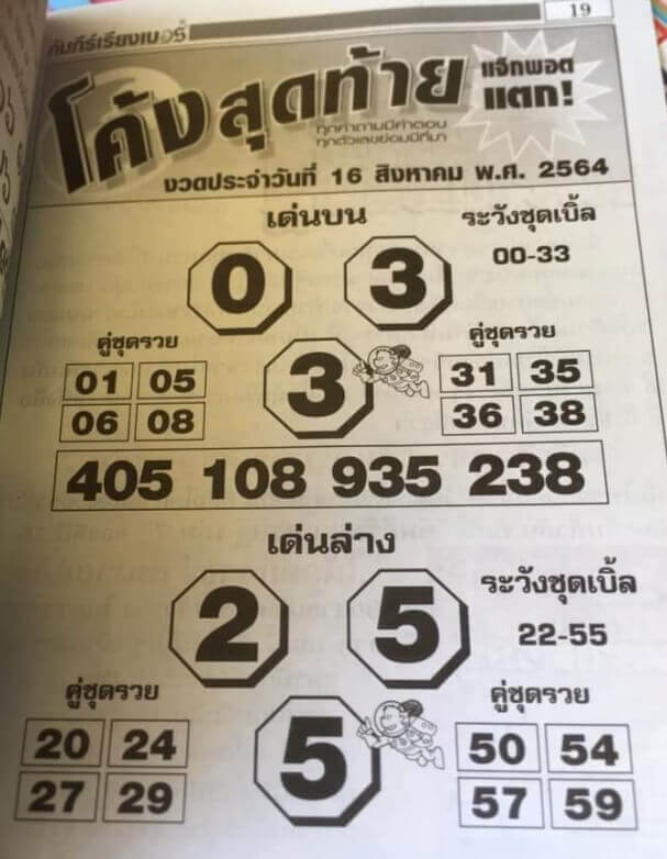 หวยโค้งสุดท้าย 16/8/64