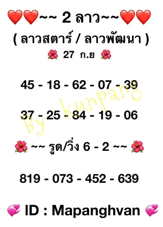 หวยลาว 27/9/64 ชุดที่ 8