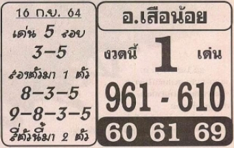 หวยอาจารย์เสือน้อย 16/9/64