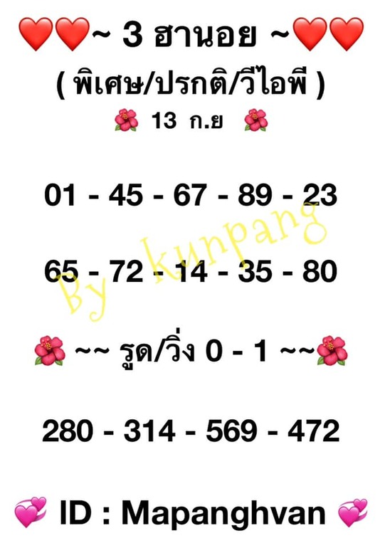 หวยฮานอย 13/9/64 ชุดที่ 1