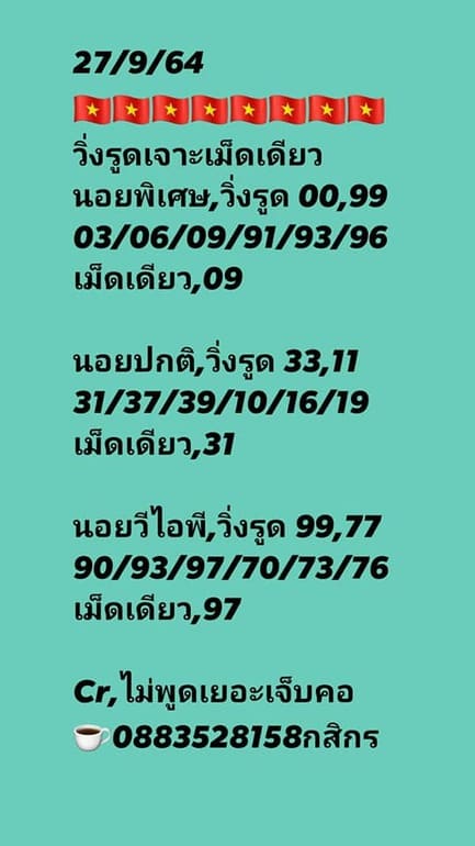 หวยฮานอย 27/9/64 ชุดที่ 6