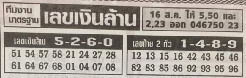 เลขเงินล้าน 16/9/64