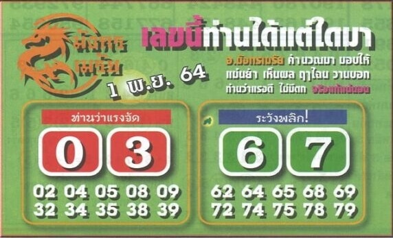 หวยมังกรเมรัย 1/11/64