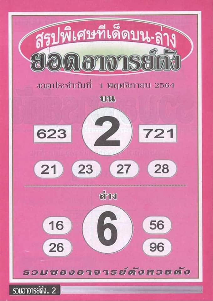 หวยยอดอาจารย์ดัง 1/11/64