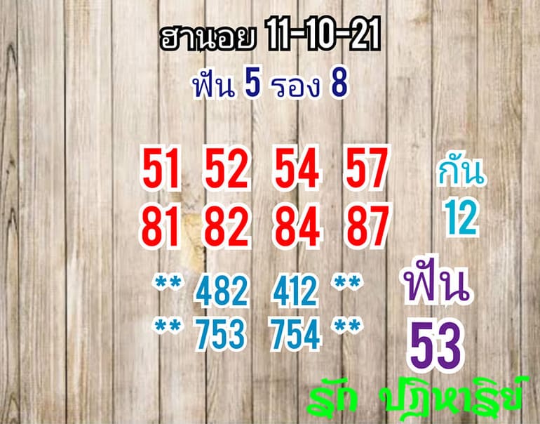 หวยฮานอย 11/10/64 ชุดที่ 5