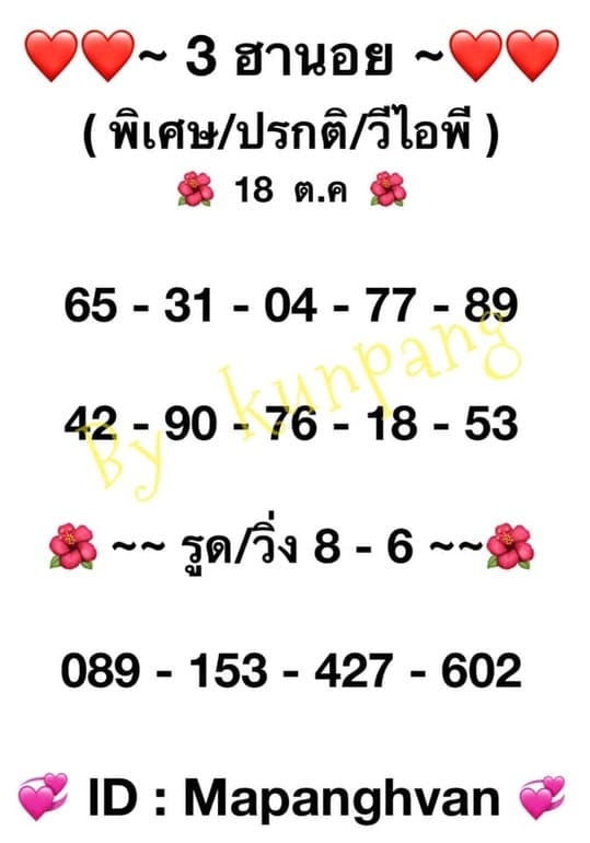 หวยฮานอย 18/10/64 ชุดที่ 1